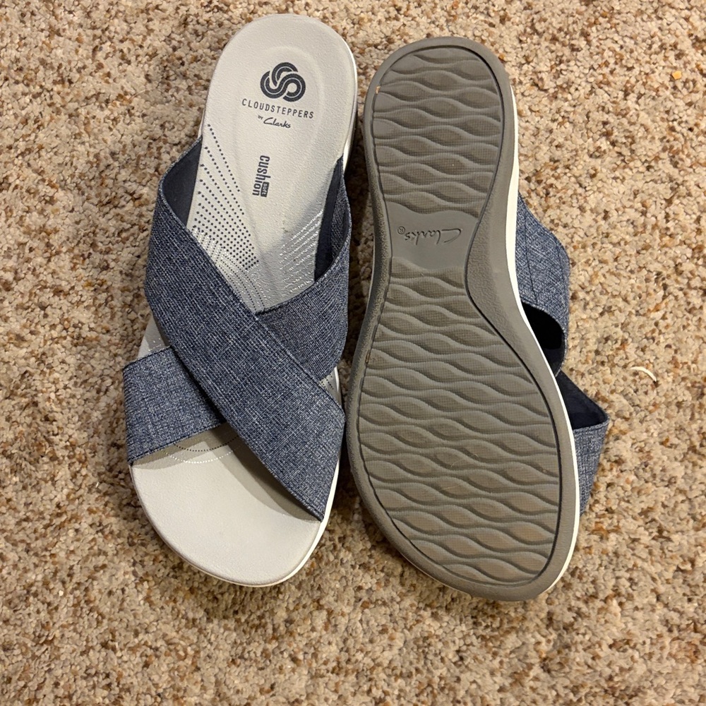 Cloudsteppers by Clarks Denim Blue Slide Sandals - Picture 2 of 4